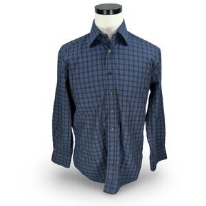Etro Shirt Men’s 42 Blue Checkered Cotton Long Sleeve Classic Italy Button-Up